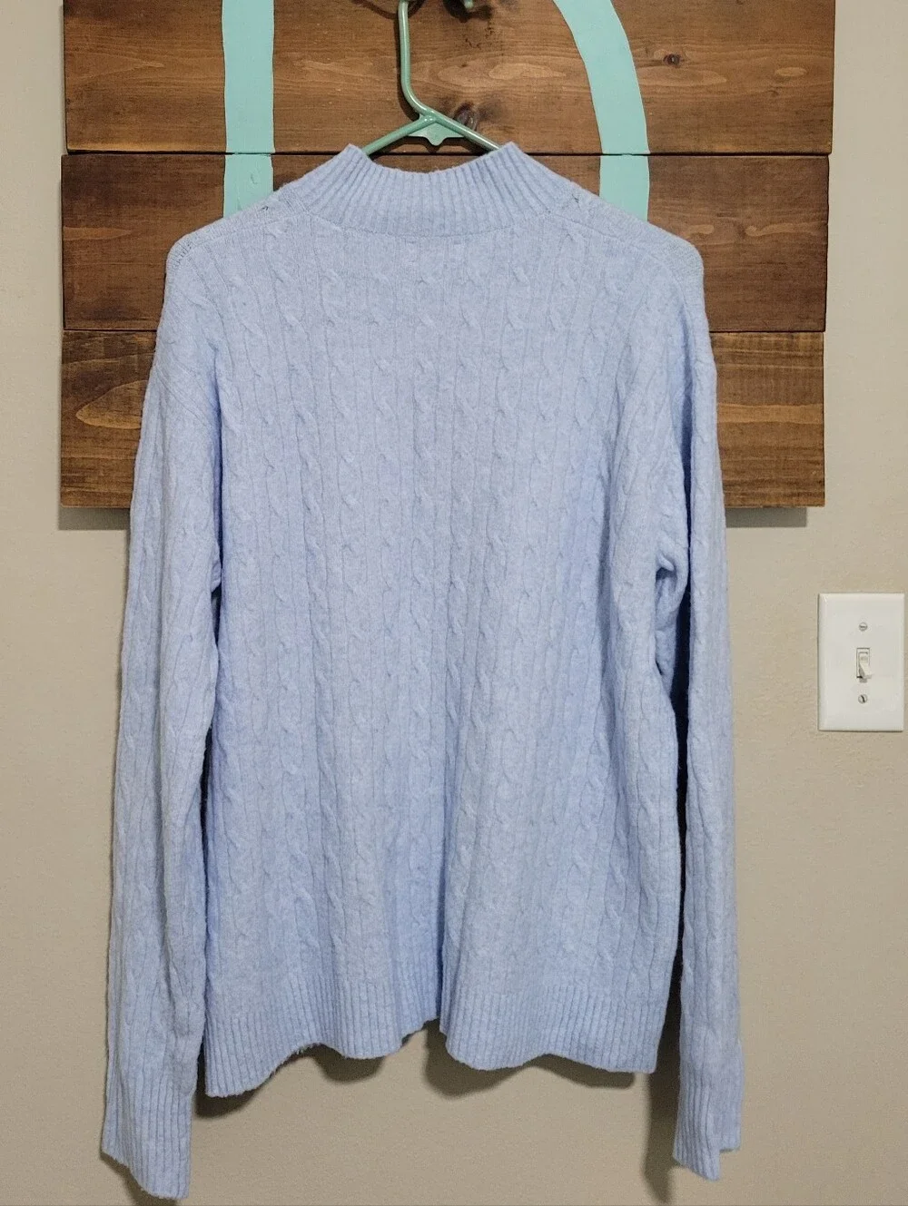 J. Crew Light Blue Cable-Knit Mock Turtleneck Preppy Soft Girl Sweater Large